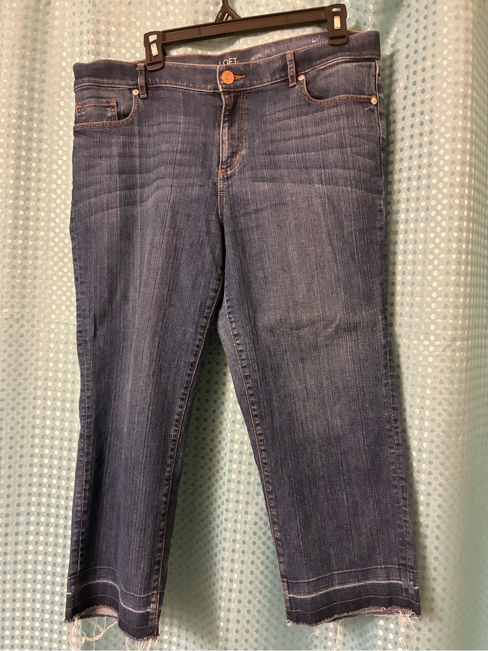 LOFT Dark Blue Cropped Straight-Leg Jeans
